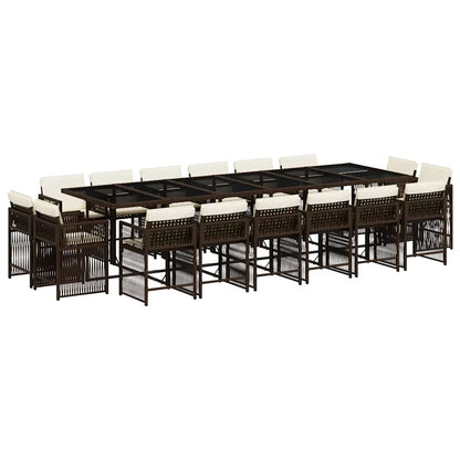 17-tlg. Garten-Essgruppe mit Kissen Braun Poly Rattan