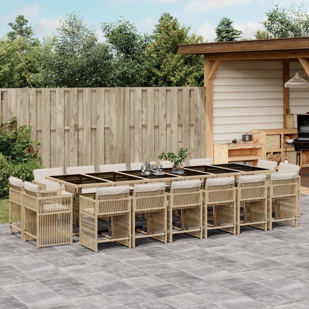 17-tlg. Garten-Essgruppe mit Kissen Beige Poly Rattan