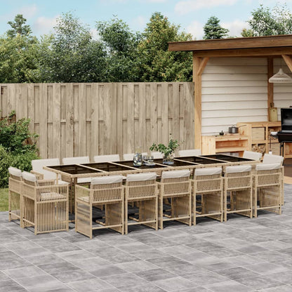 17-tlg. Garten-Essgruppe mit Kissen Beige Poly Rattan