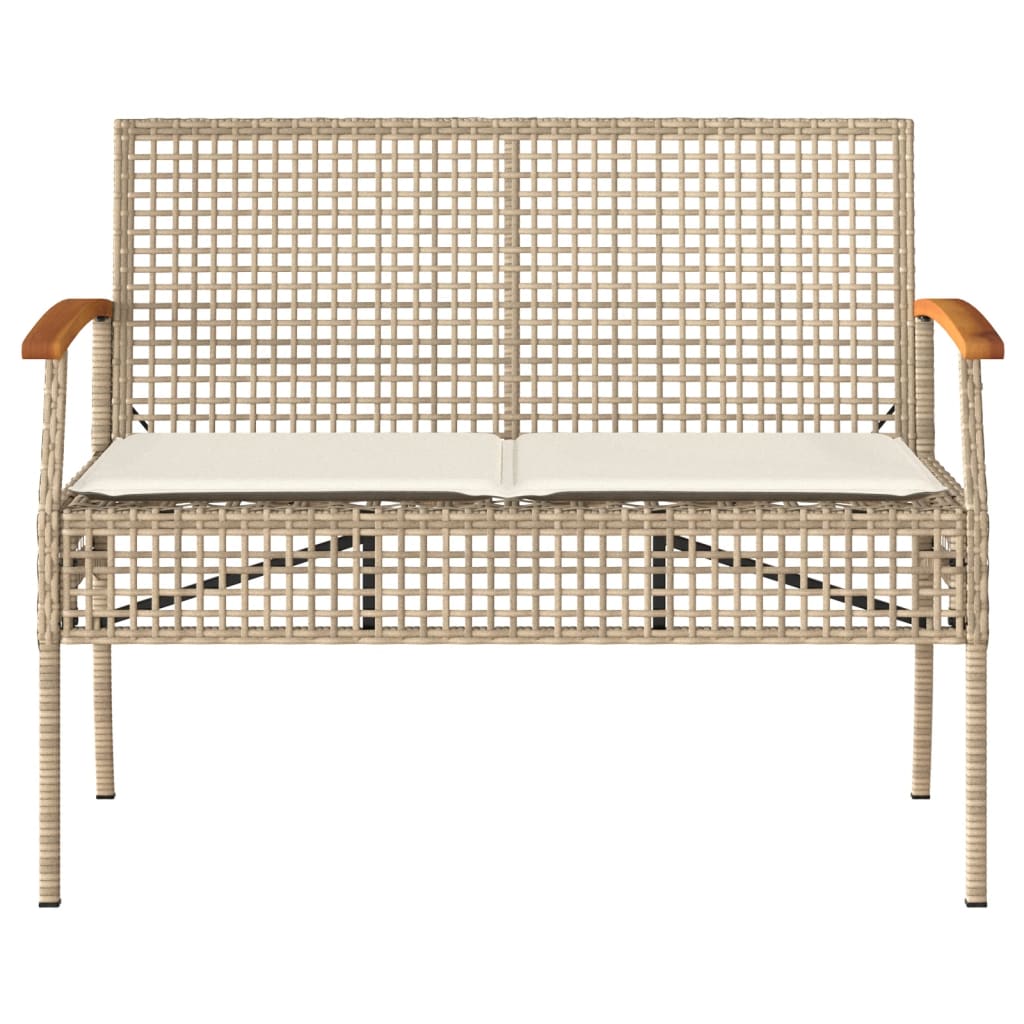 4-tlg. Garten-Lounge-Set mit Kissen Beige Poly Rattan