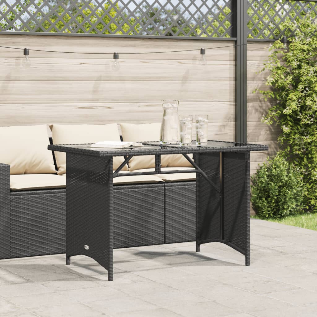 Havebord med glasplade Sort 110x68x70 cm Polyrattan