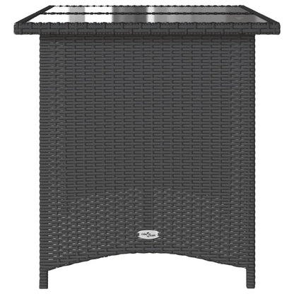 Havebord med glasplade Sort 110x68x70 cm Polyrattan