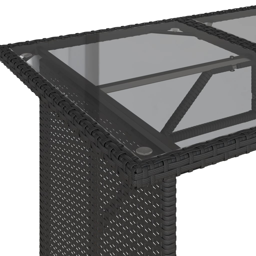 Havebord med glasplade Sort 110x68x70 cm Polyrattan