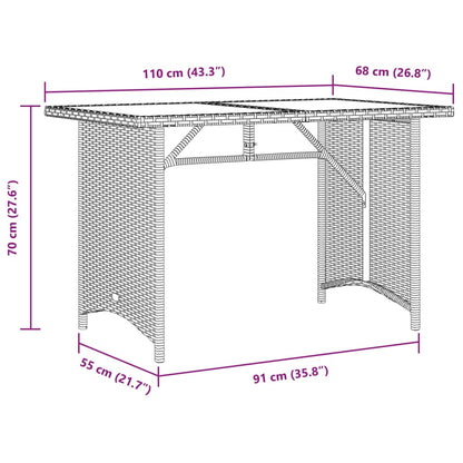 Havebord med glasplade Sort 110x68x70 cm Polyrattan