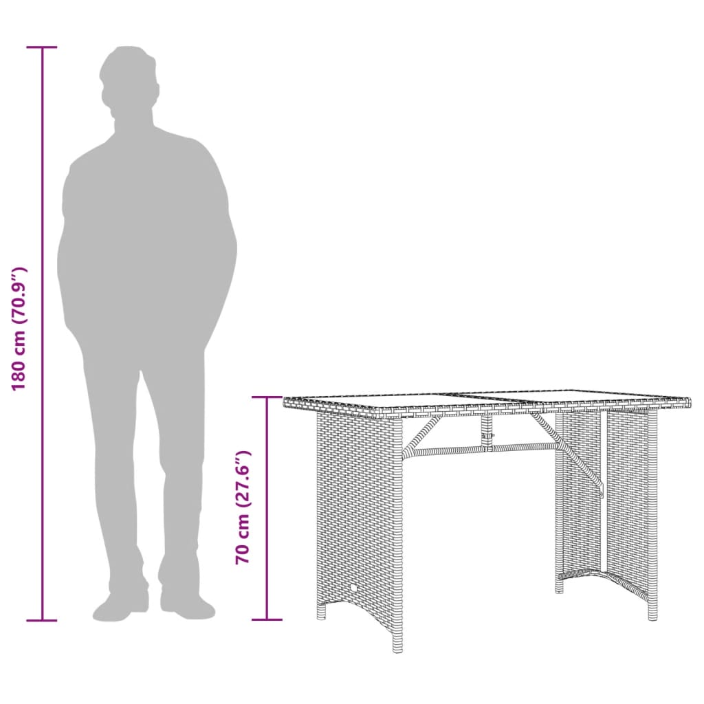 Havebord med glasplade Sort 110x68x70 cm Polyrattan