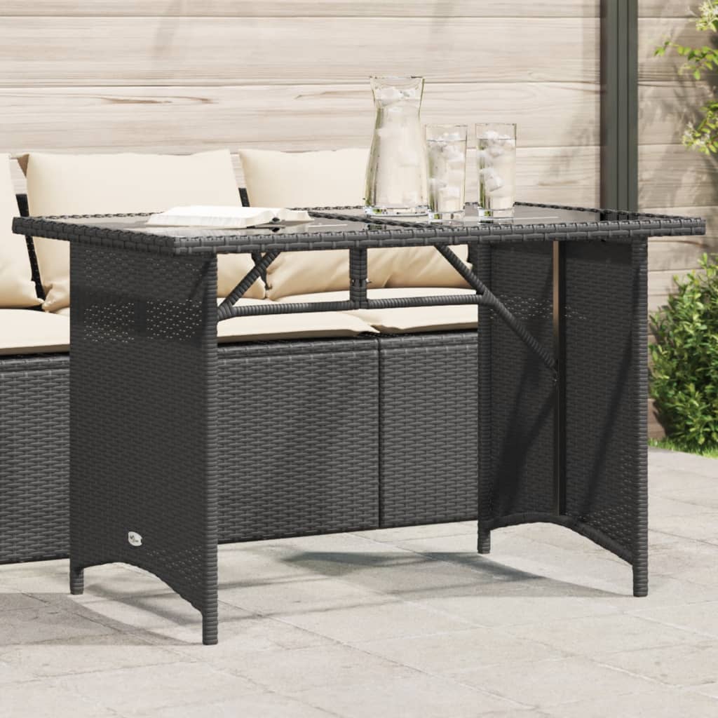 Havebord med glasplade Sort 110x68x70 cm Polyrattan