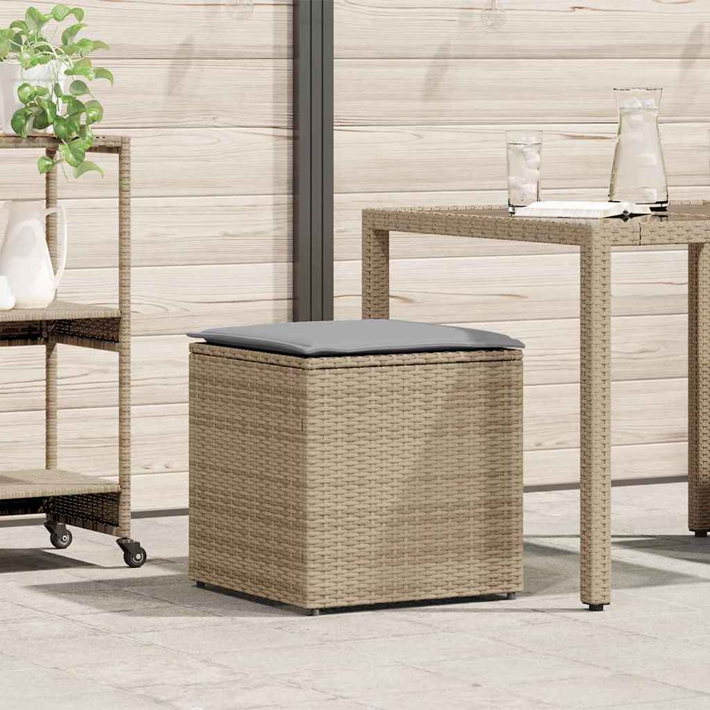 Kissenbox mit Speicher Beige 50 x 50 x 50 cm Poly-Rattan