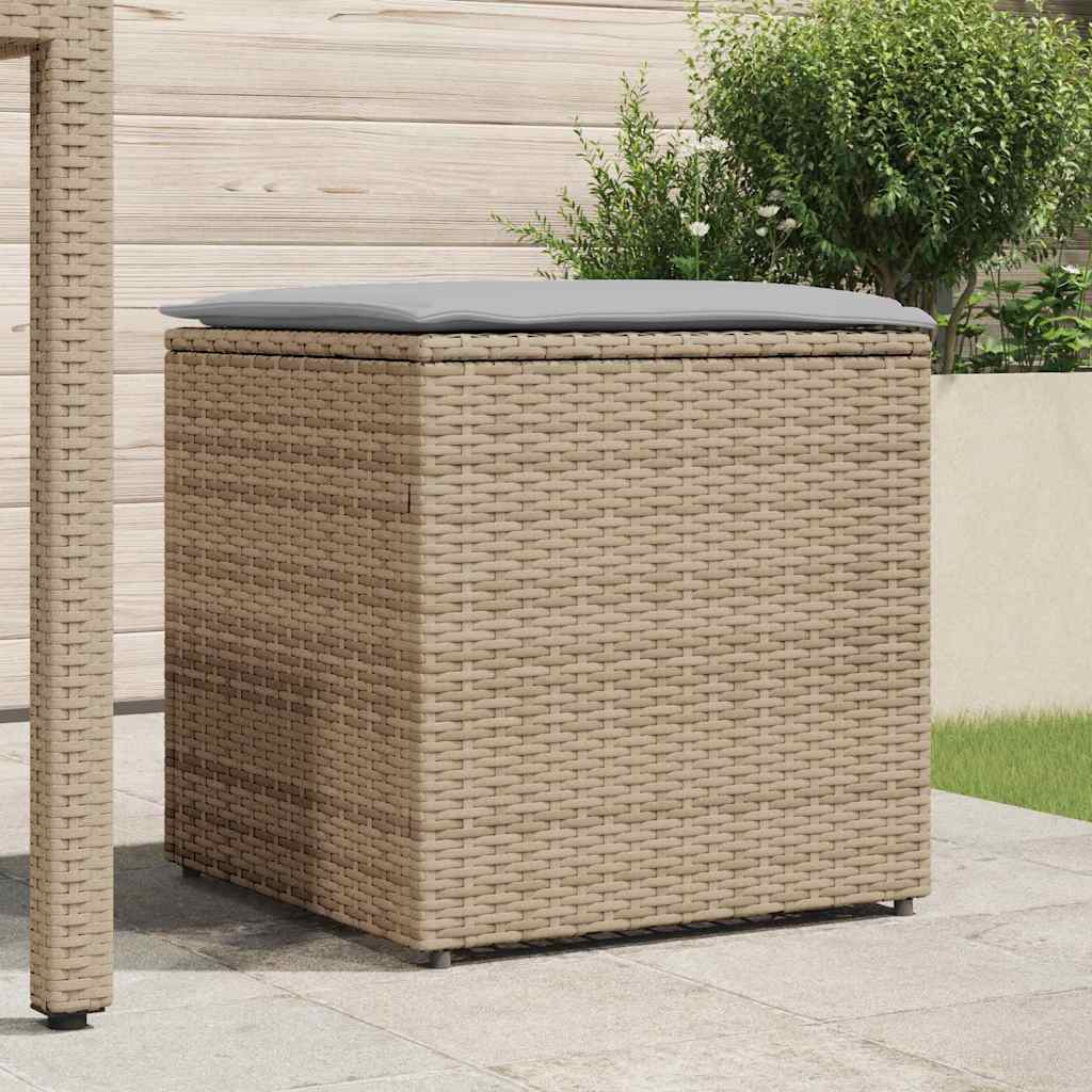 Kissenbox mit Speicher Beige 50 x 50 x 50 cm Poly-Rattan