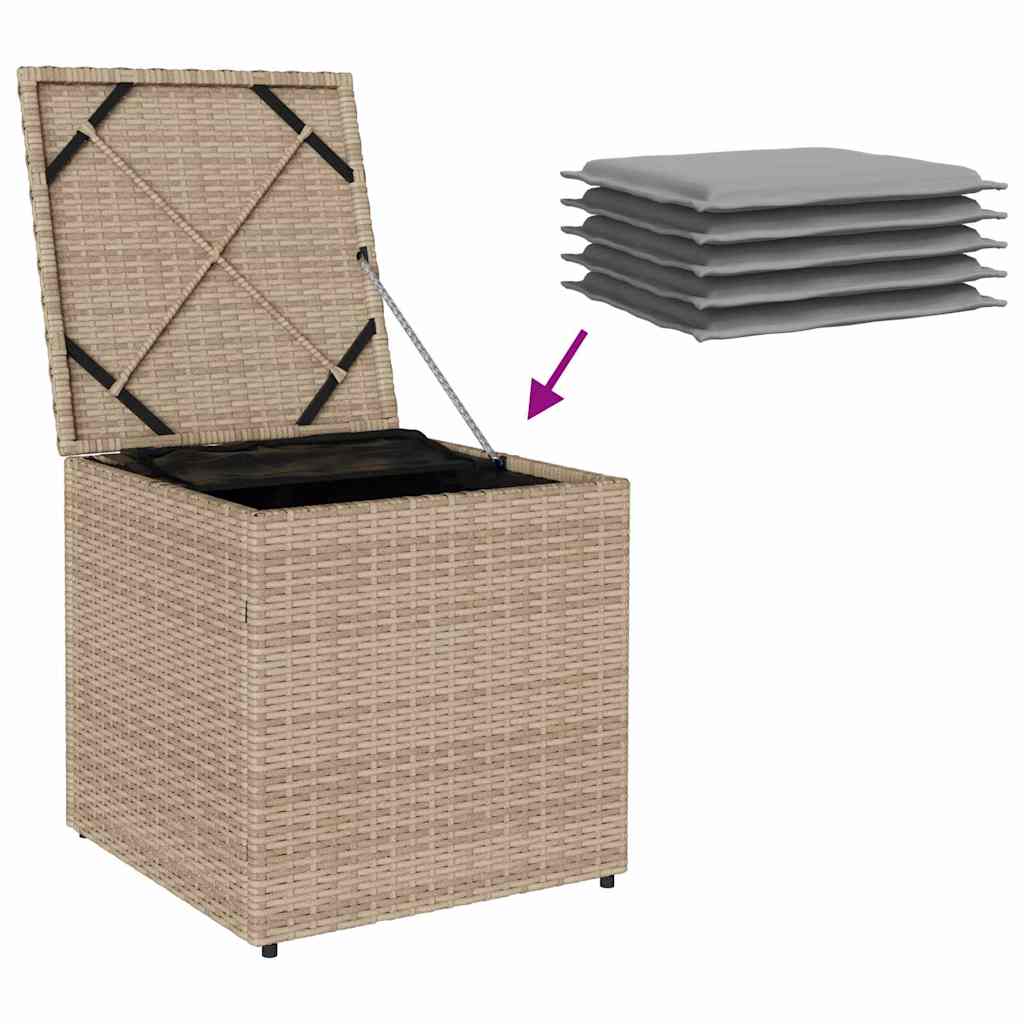 Kissenbox mit Speicher Beige 50 x 50 x 50 cm Poly-Rattan
