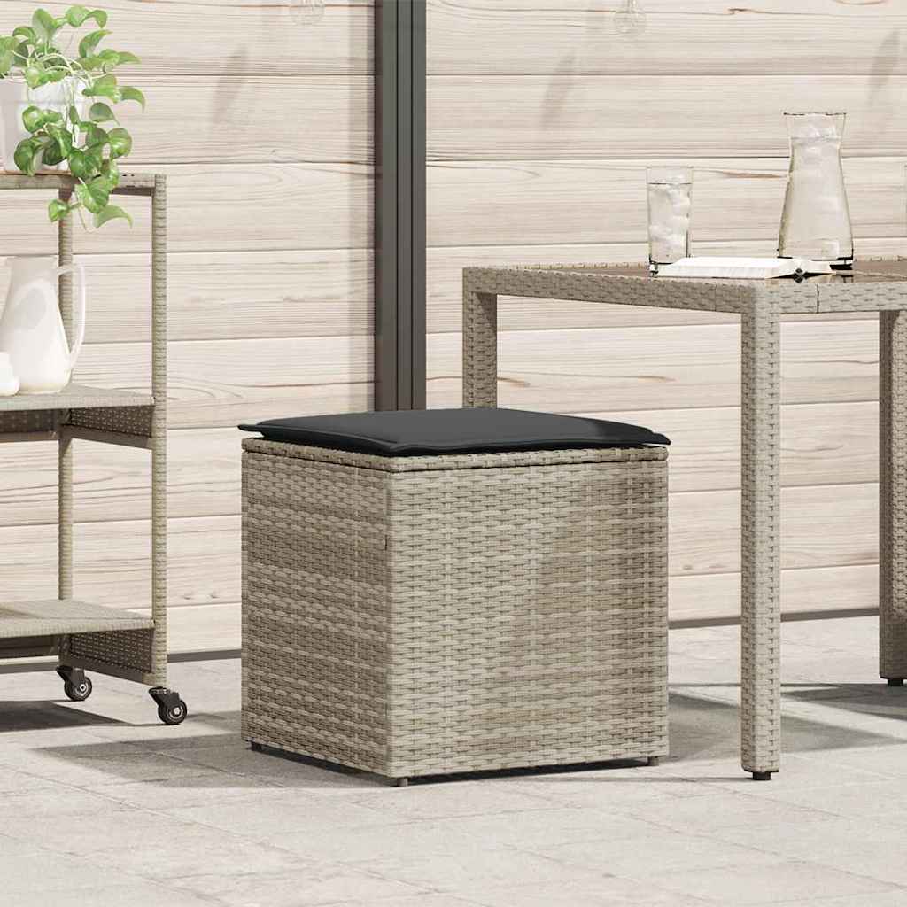 Kissenbox mit Speicher Hellgrau 50 x 50 x 50 cm Poly-Rattan