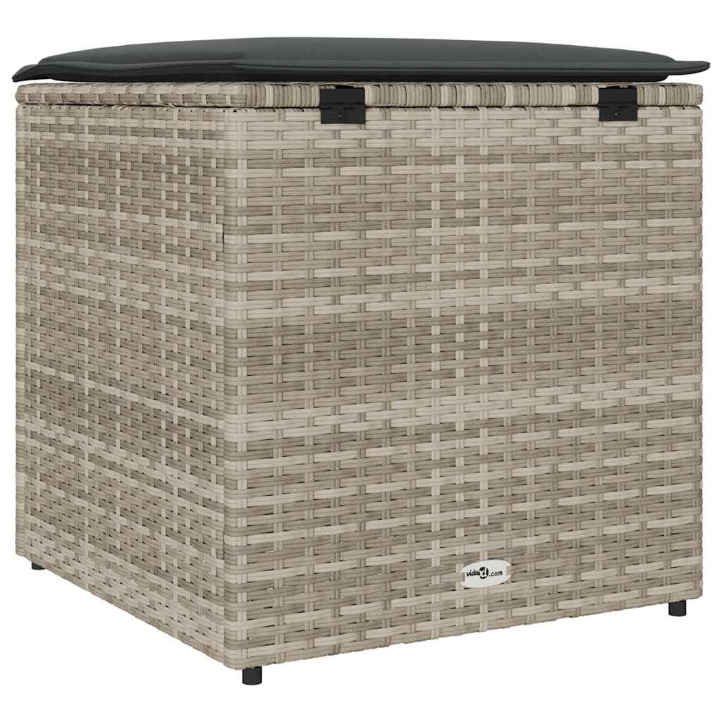 Kissenbox mit Speicher Hellgrau 50 x 50 x 50 cm Poly-Rattan