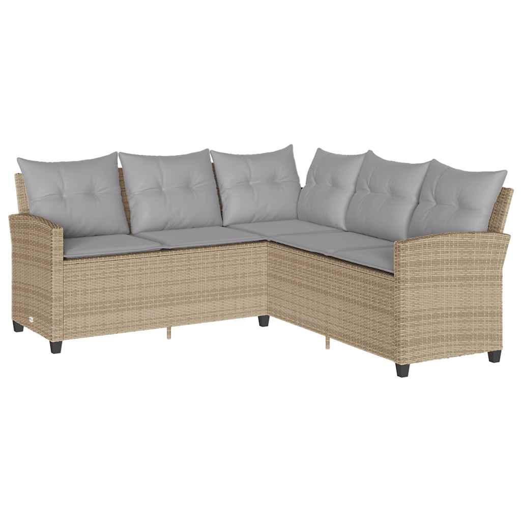 L-formet sofa med hynder i beige polyrattan