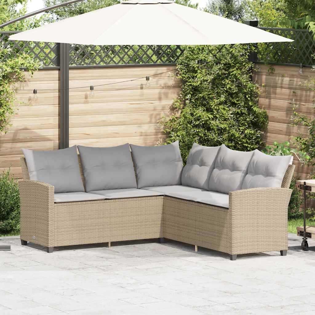 L-formet sofa med hynder i beige polyrattan