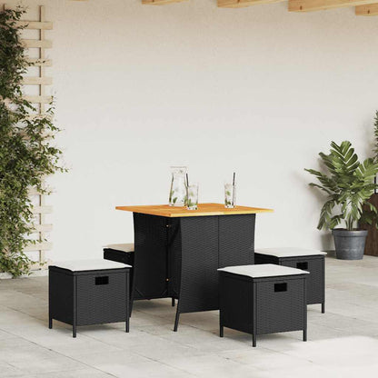 5-tlg. Garten-Essgruppe mit Kissen Schwarz Poly Rattan