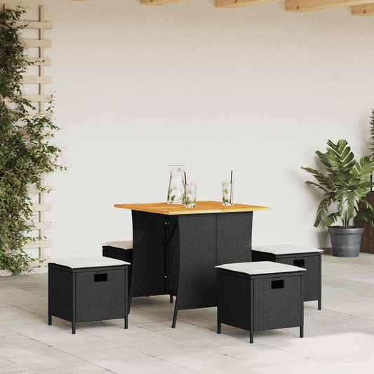 5-tlg. Garten-Essgruppe mit Kissen Schwarz Poly Rattan