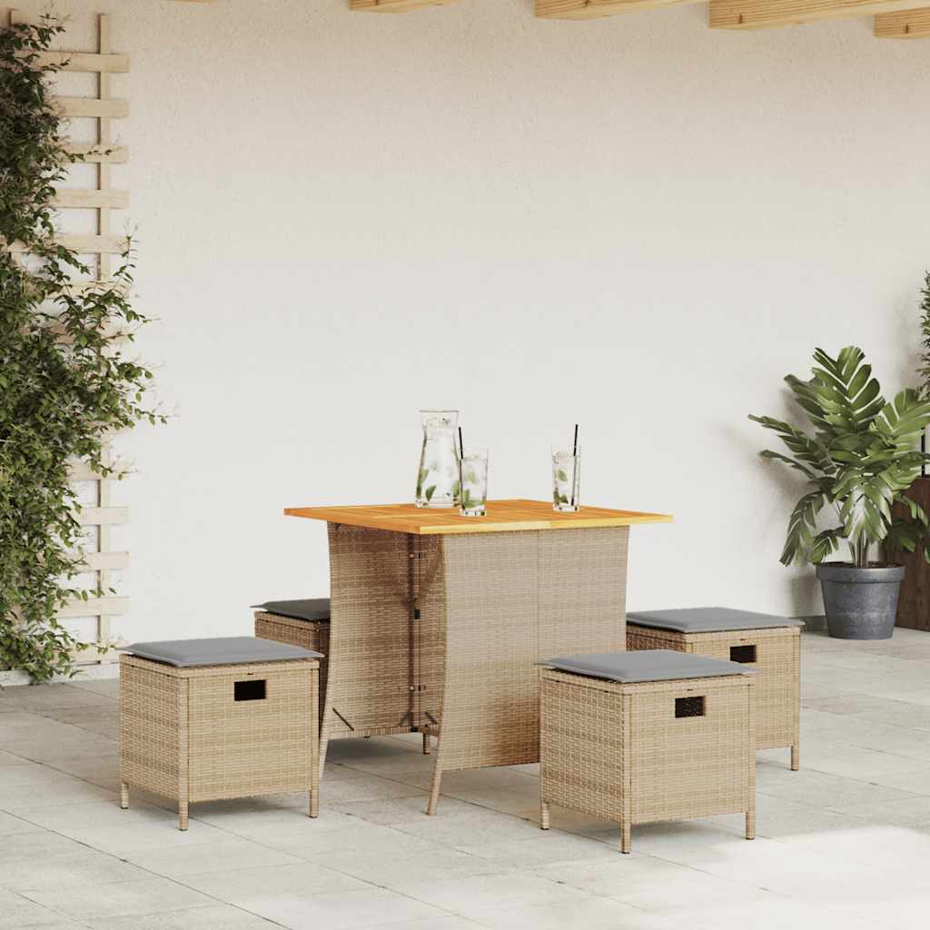 5-tlg. Garten-Essgruppe mit Kissen Beige Poly Rattan