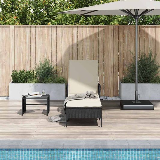 Sonnenliege mit Kissen Schwarz 157 x 55 x 92cm Poly-Rattan