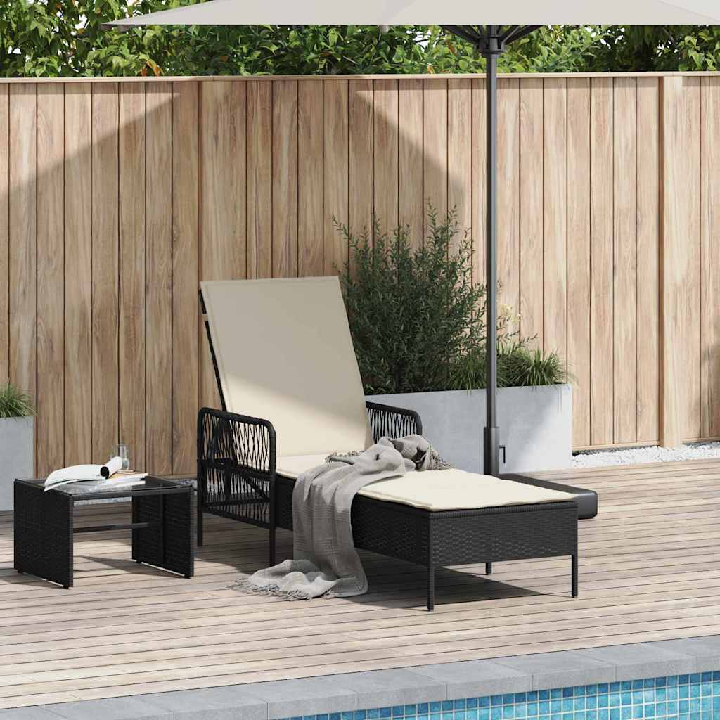 Sonnenliege mit Kissen Schwarz 157 x 55 x 92cm Poly-Rattan
