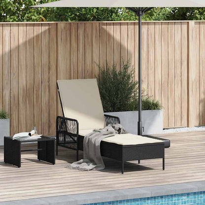 Sonnenliege mit Kissen Schwarz 157 x 55 x 92cm Poly-Rattan