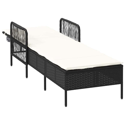 Sonnenliege mit Kissen Schwarz 157 x 55 x 92cm Poly-Rattan