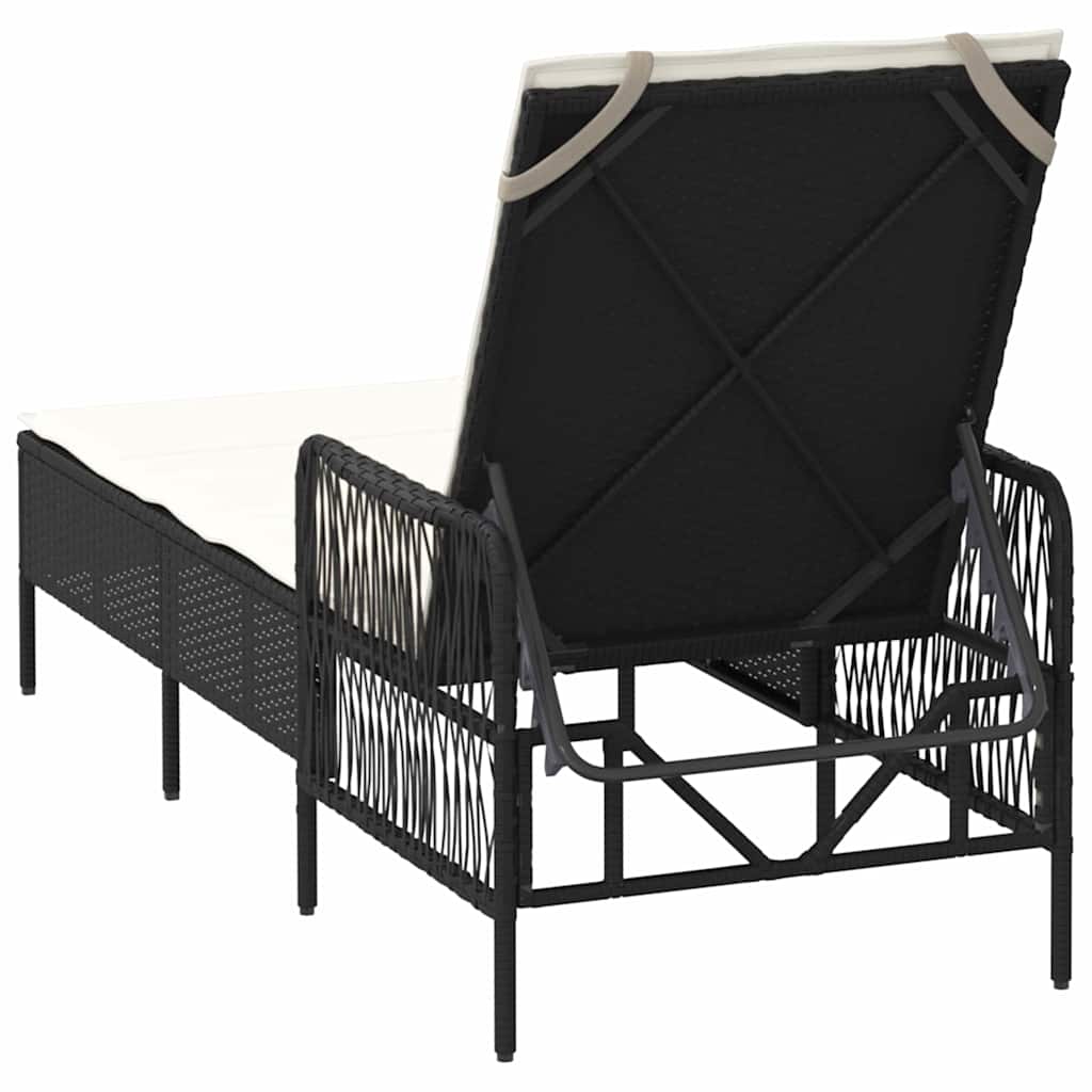 Sonnenliege mit Kissen Schwarz 157 x 55 x 92cm Poly-Rattan