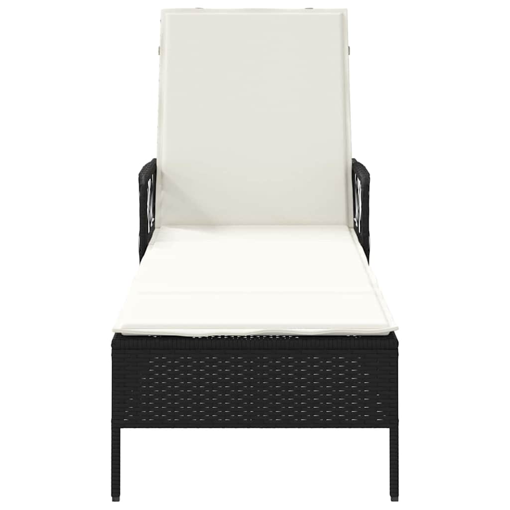 Sonnenliege mit Kissen Schwarz 157 x 55 x 92cm Poly-Rattan