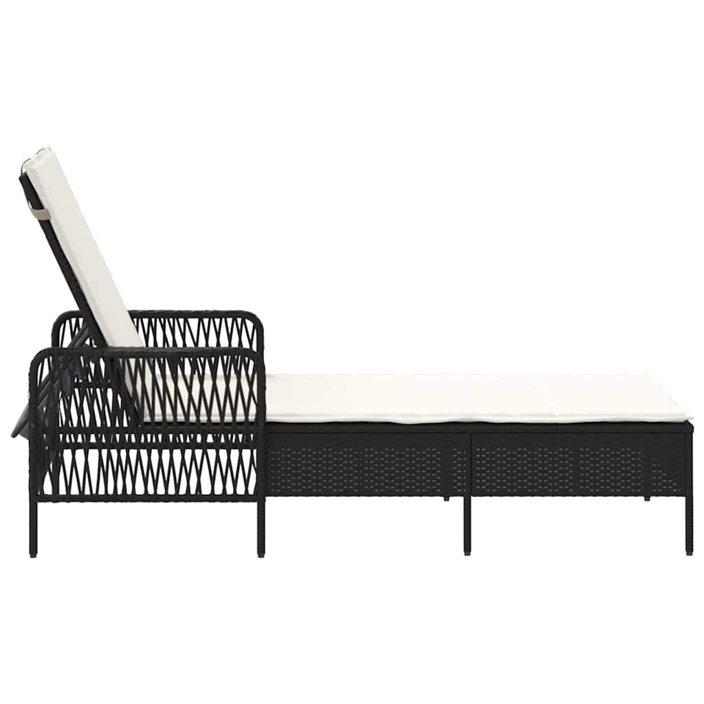 Sonnenliege mit Kissen Schwarz 157 x 55 x 92cm Poly-Rattan