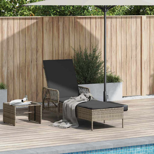 Sonnenliege mit Kissen Grau 157 x 55 x 92cm Poly-Rattan