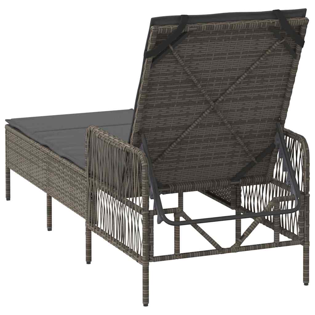 Sonnenliege mit Kissen Grau 157 x 55 x 92cm Poly-Rattan