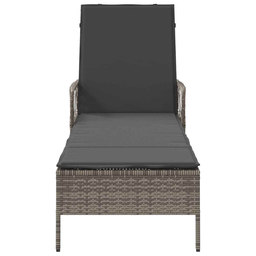 Sonnenliege mit Kissen Grau 157 x 55 x 92cm Poly-Rattan