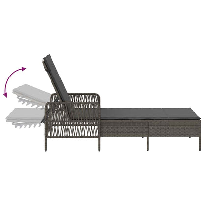 Sonnenliege mit Kissen Grau 157 x 55 x 92cm Poly-Rattan