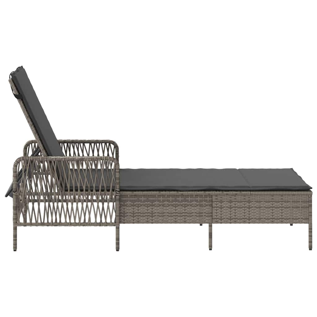 Sonnenliege mit Kissen Grau 157 x 55 x 92cm Poly-Rattan