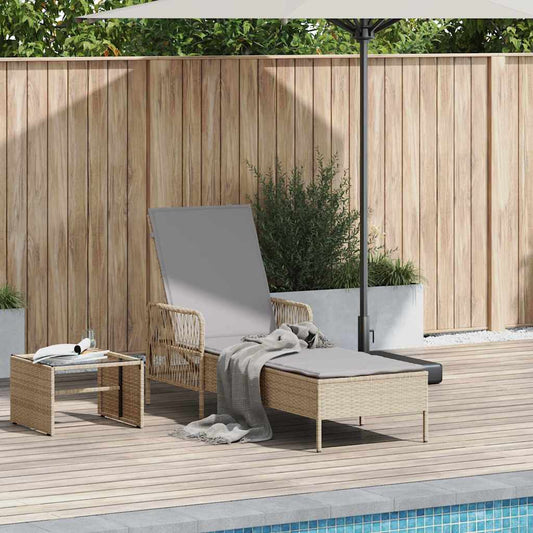 Sonnenliege mit Kissen Beige 157 x 55 x 92cm Poly-Rattan