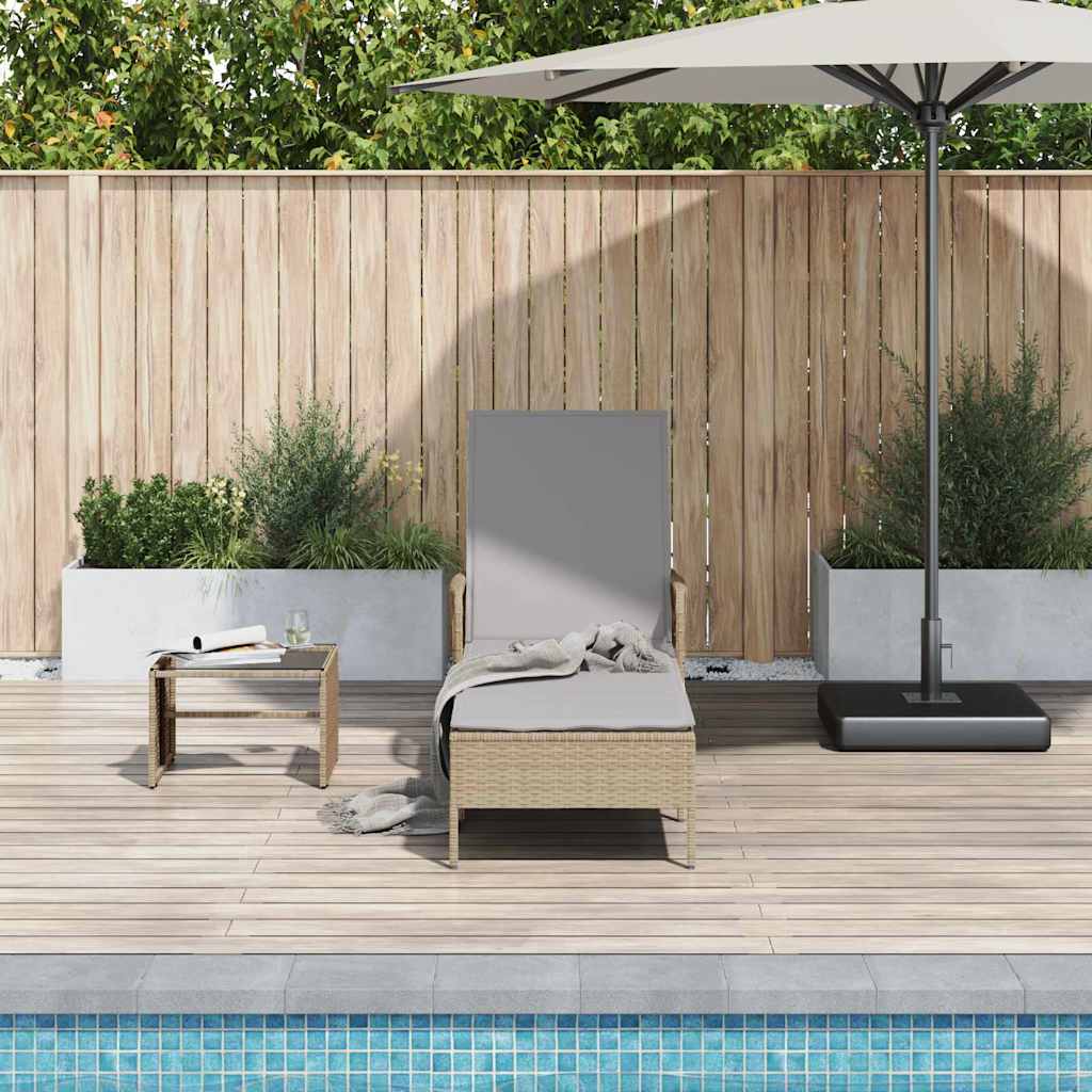 Sonnenliege mit Kissen Beige 157 x 55 x 92cm Poly-Rattan