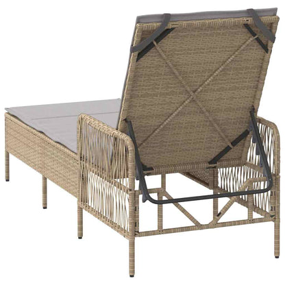 Sonnenliege mit Kissen Beige 157 x 55 x 92cm Poly-Rattan