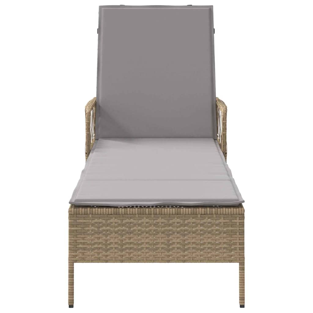 Sonnenliege mit Kissen Beige 157 x 55 x 92cm Poly-Rattan