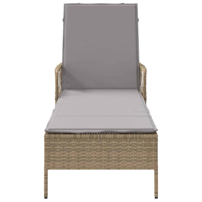 Sonnenliege mit Kissen Beige 157 x 55 x 92cm Poly-Rattan