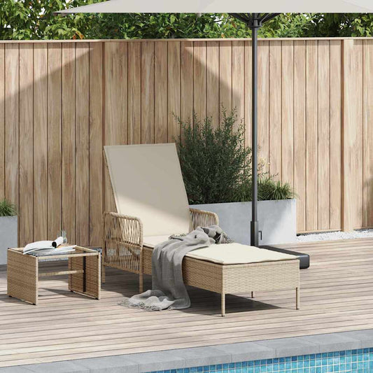 Sonnenliege mit Kissen Beige 157 x 55 x 92cm Poly-Rattan