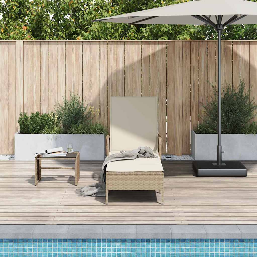 Sonnenliege mit Kissen Beige 157 x 55 x 92cm Poly-Rattan
