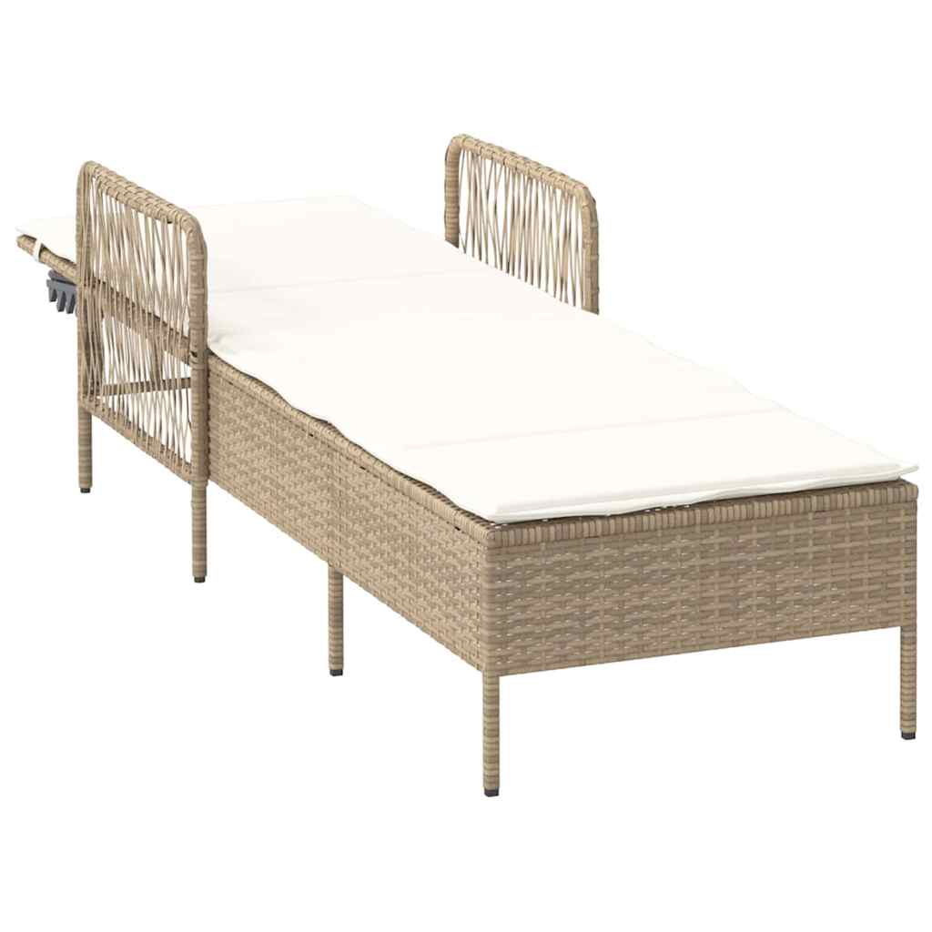 Sonnenliege mit Kissen Beige 157 x 55 x 92cm Poly-Rattan