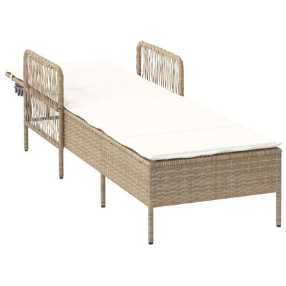 Sonnenliege mit Kissen Beige 157 x 55 x 92cm Poly-Rattan