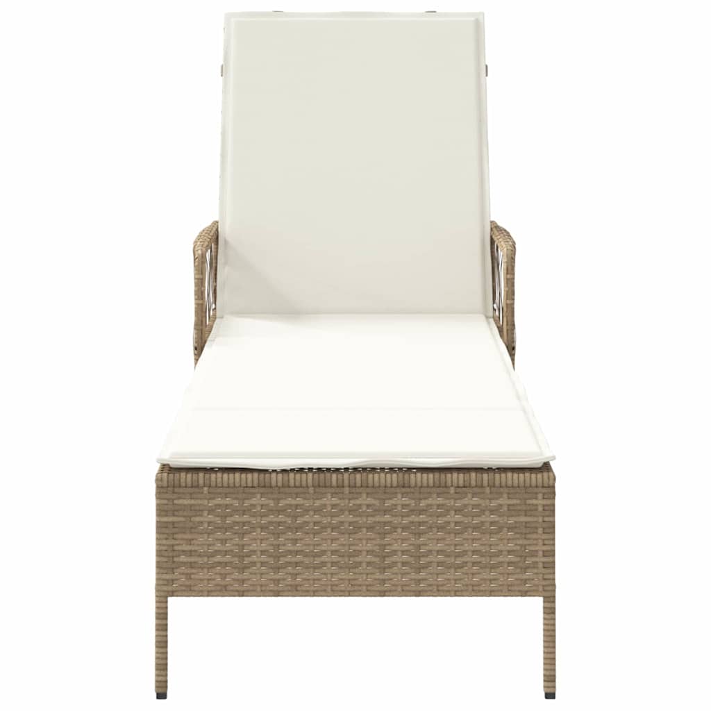 Sonnenliege mit Kissen Beige 157 x 55 x 92cm Poly-Rattan