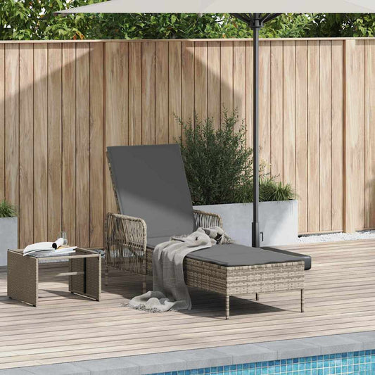 Sonnenliege mit Kissen Hellgrau 157 x 55 x 92cm Poly-Rattan