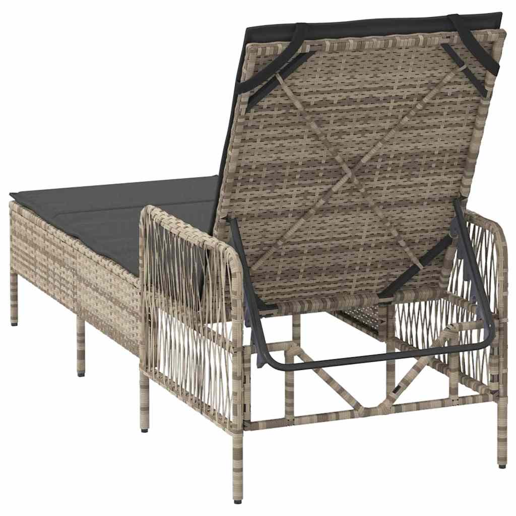 Sonnenliege mit Kissen Hellgrau 157 x 55 x 92cm Poly-Rattan