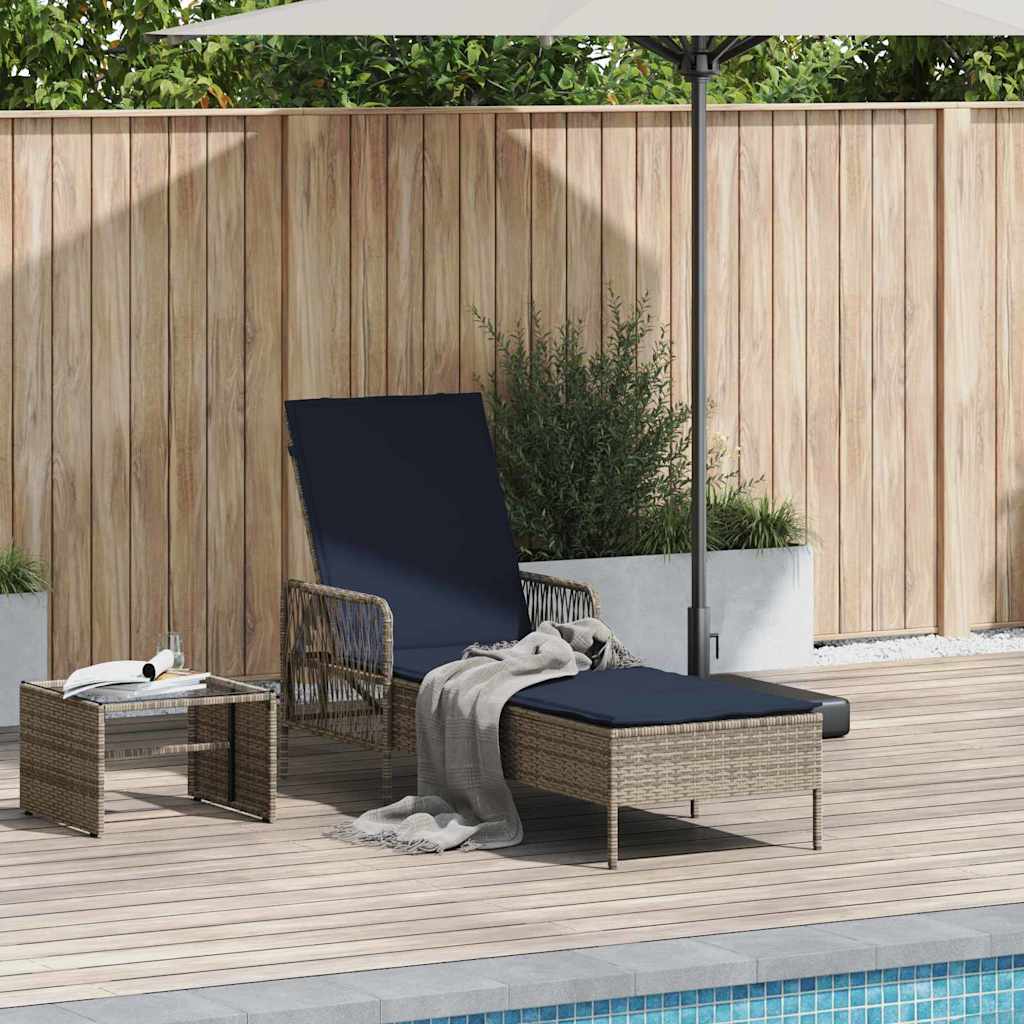 Sonnenliege mit Kissen Grau 157 x 55 x 92cm Poly-Rattan