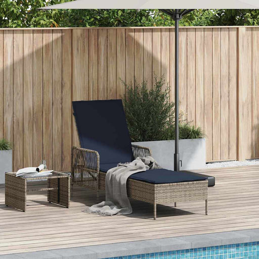 Sonnenliege mit Kissen Grau 157 x 55 x 92cm Poly-Rattan