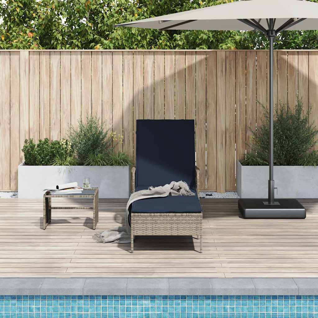 Sonnenliege mit Kissen Grau 157 x 55 x 92cm Poly-Rattan