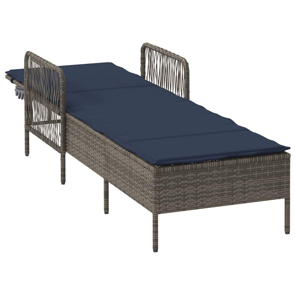Sonnenliege mit Kissen Grau 157 x 55 x 92cm Poly-Rattan
