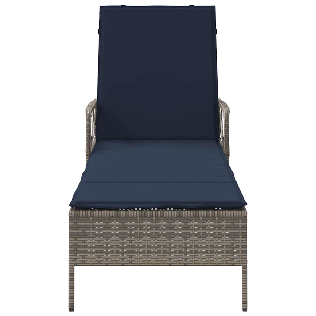 Sonnenliege mit Kissen Grau 157 x 55 x 92cm Poly-Rattan