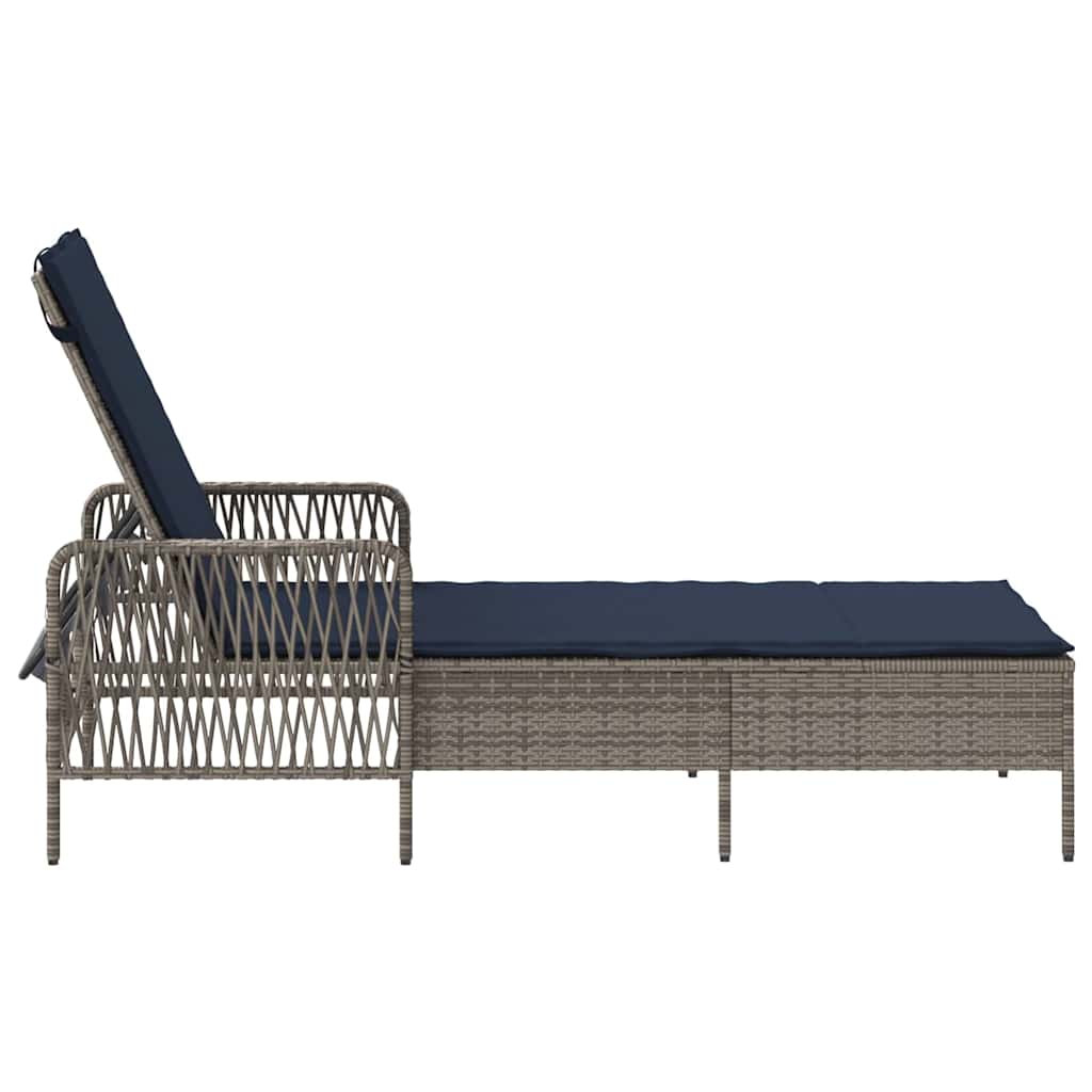 Sonnenliege mit Kissen Grau 157 x 55 x 92cm Poly-Rattan